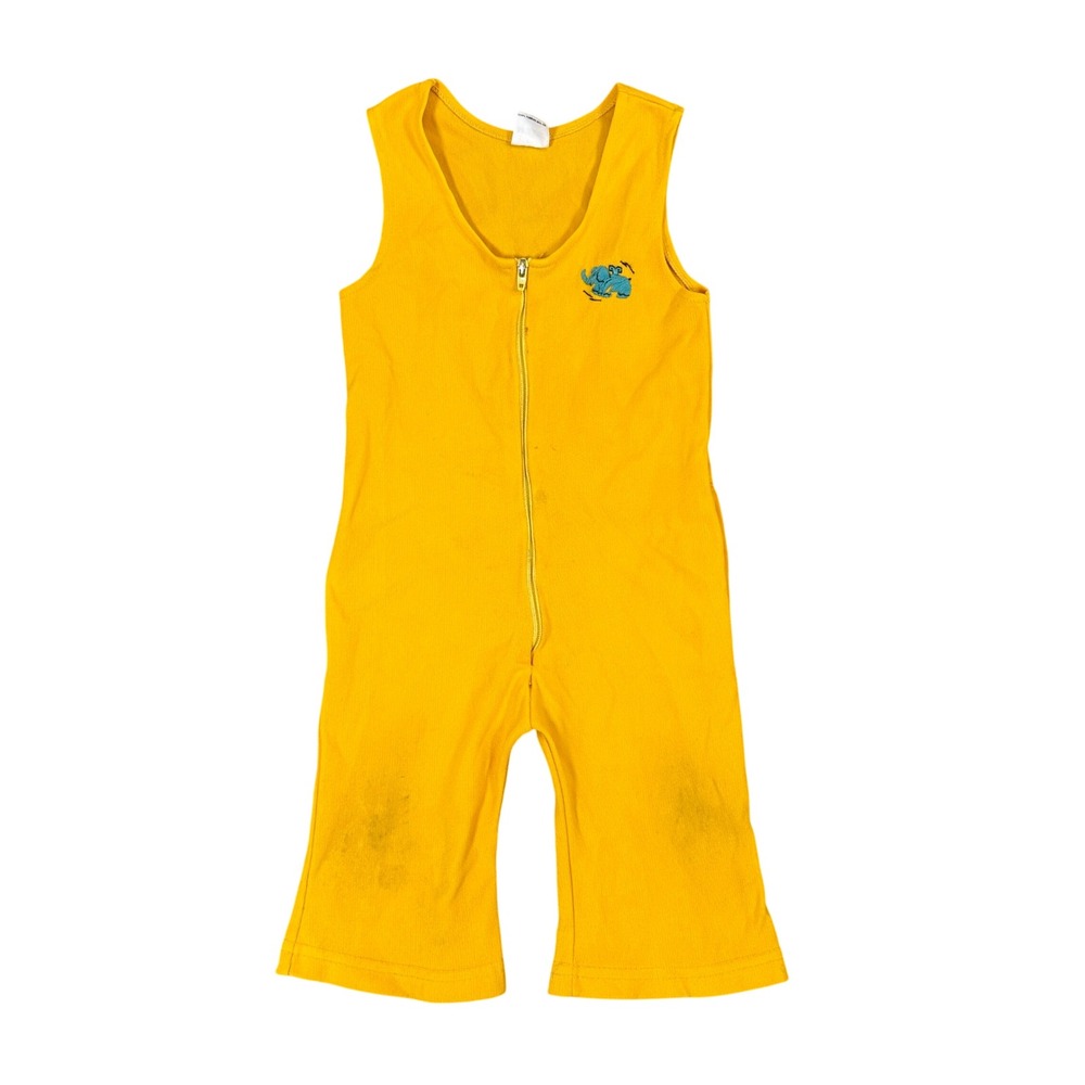 Vintage Sears Baby Yellow Ribbed Sleeper Romper Elephant Embroidery 12-18 Months